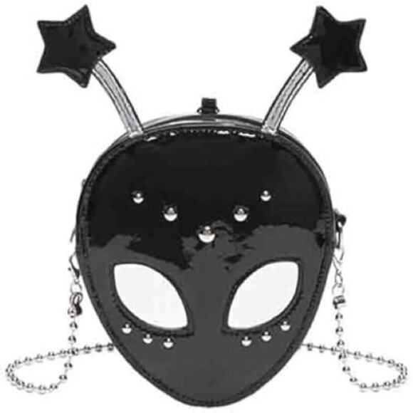 Generic Handbags - Alien Theme Glossy Crossbody Bag Black